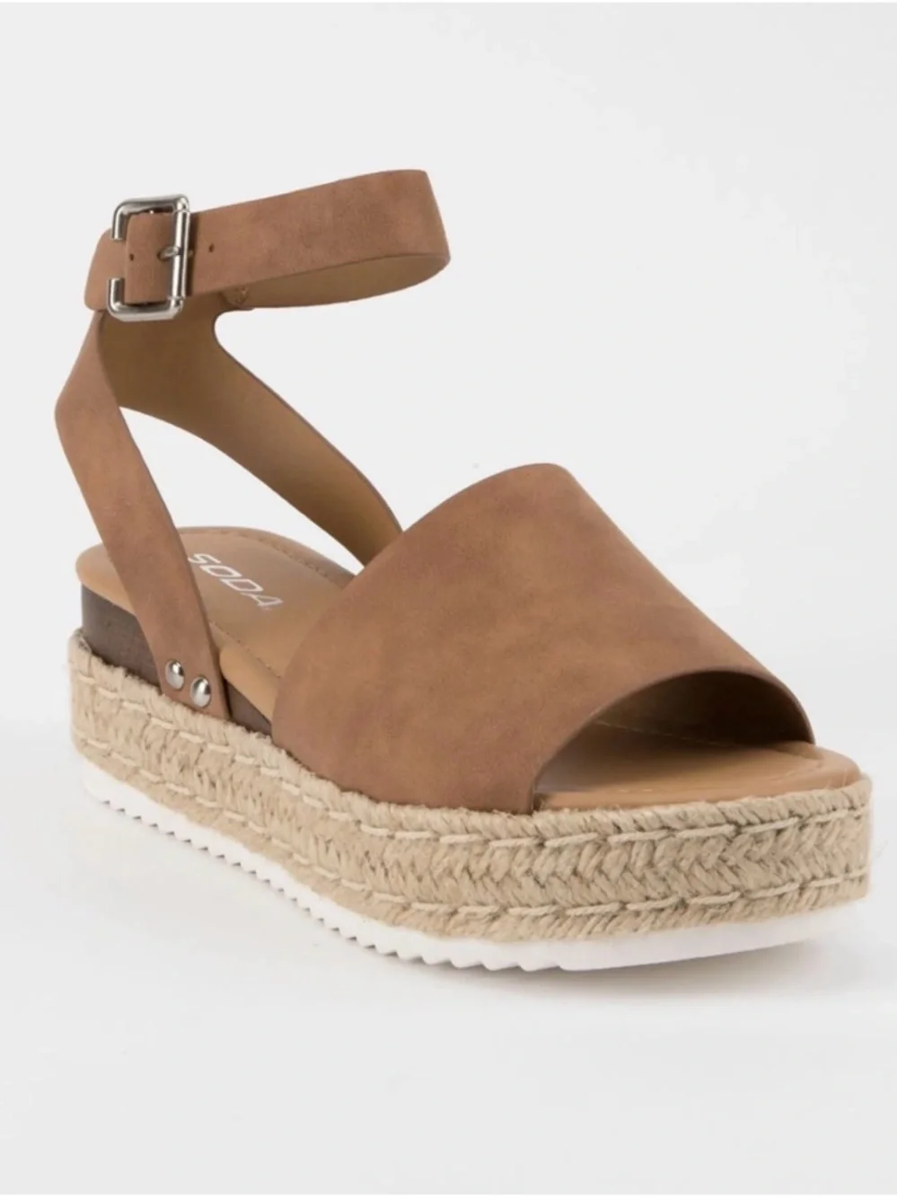 Soda Espadrille Platform Sandals Tan Ankle Strap Boho Summer Size 8